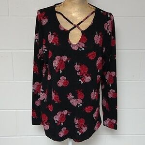 24/7 ROSE FLORAL FINE GAUGE KNIT SWEATER TUNIC TOP COTTAGECORE